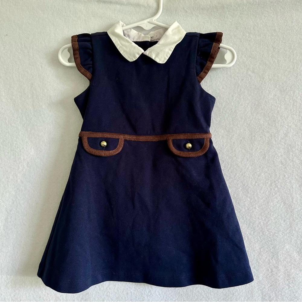 Janie and Jack Toddler Girl’s Dress Navy Blue Collared with Bloomer Size 12-18mo